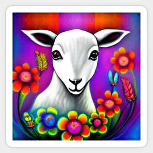 Little Lamb with Flowers and Feathers | Goat | Sheep Goat Sticker